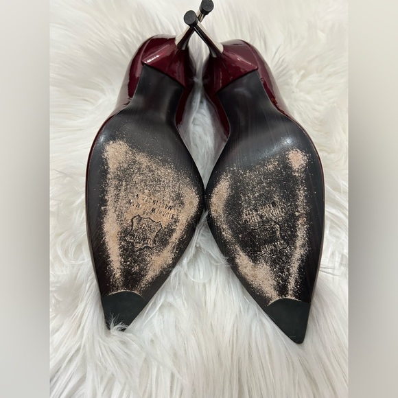 Stuart Weitzman Burgundy Red Patent Leather Pointed Toe Heels - Picture 7 of 8